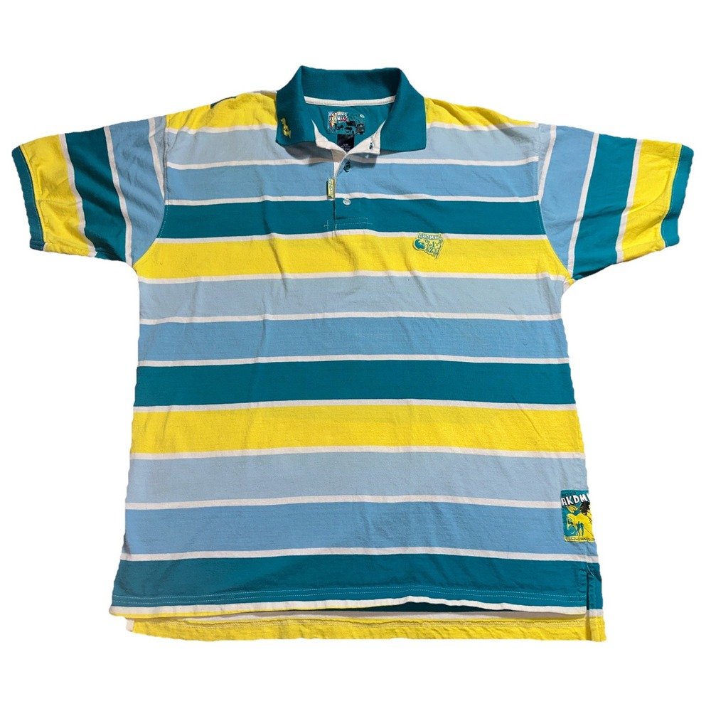 Akademiks Mens Polo Shirt Multi Color Striped Logo AKDMKS Large